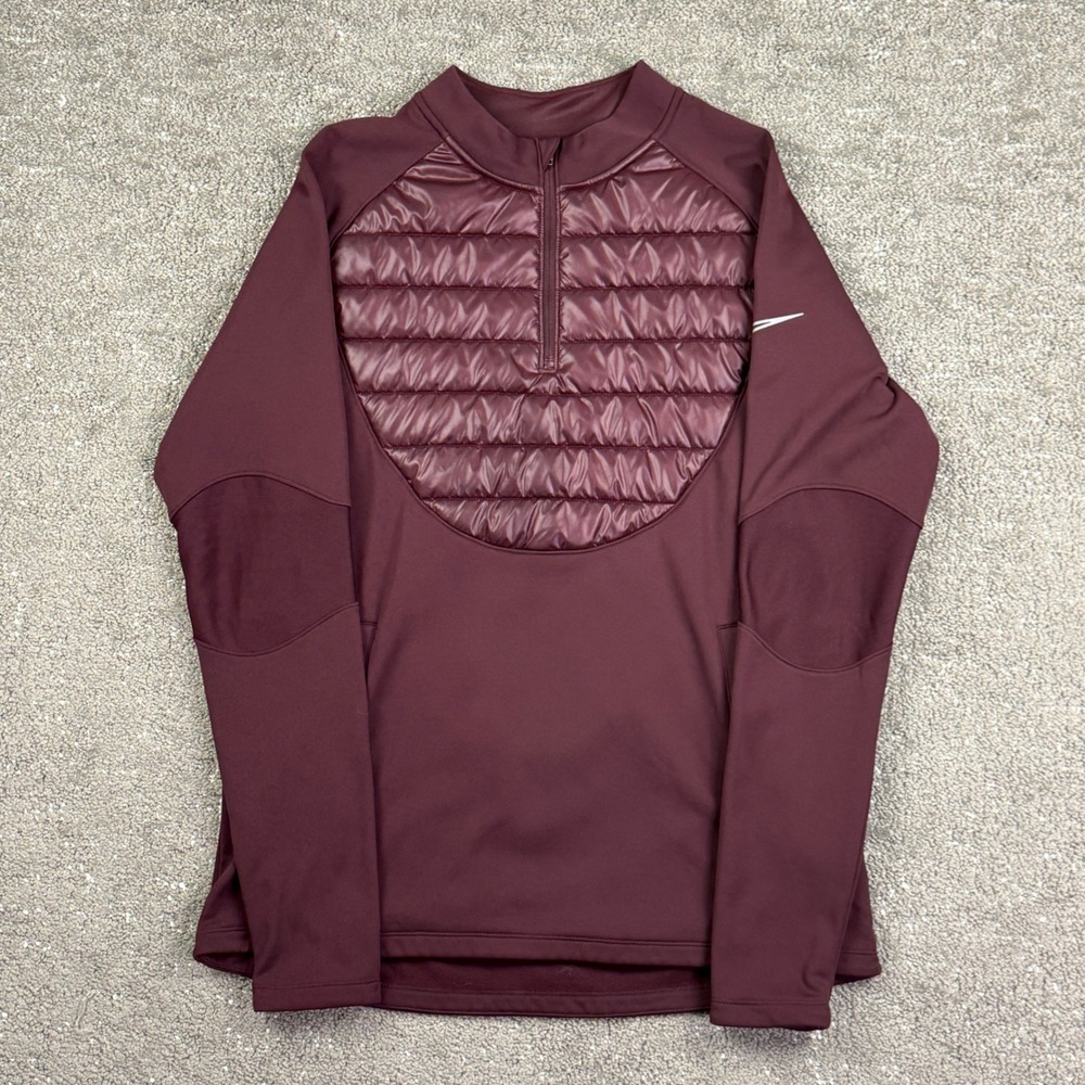 Nike Therma-FIT Women's Large Burgundy Quilted 1/4 Zip Pullover Jacket L